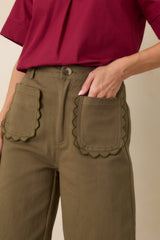 Memories Made Olive Green Cotton Wide Leg Pants