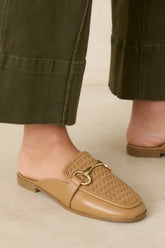Easy Elegance Tan Woven Faux Leather Mule Loafers
