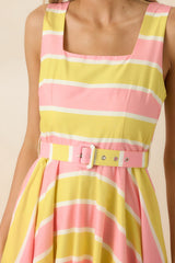 Sunbeam Days Yellow & Pink Stripe Cotton Belted Midi Dress