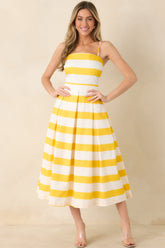 Couldn't Be Happier Yellow Stripe Cotton Sleeveless Midi Dress
