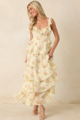 ASTR The Label Adessa Yellow Floral Ruffle Tiered Maxi Dress