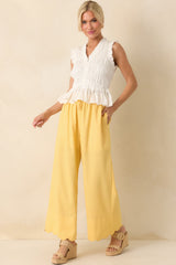 Weekend Getaway Yellow Scalloped Hem Pants