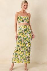 Sweetest in the Grove Yellow Multi Lemon Blossom Crop Top