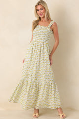 Pretty Unbothered Yellow Multi Floral Cotton Tiered Maxi Dress