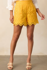 Perfect Fit Sunflower Yellow Cotton Embroidered Eyelet Shorts