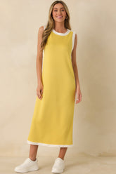 Perfectly Framed Yellow Jersey Knit Contrast Trim Sleeveless Maxi Dress