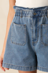 Walk In The Park Medium Wash Denim Paper Bag Shorts