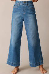 SPANX® Medium Wash Pull-On Cropped Wide Leg Jeans