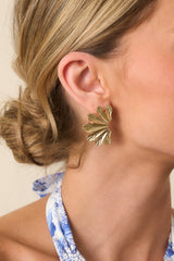 Just Another Day Gold Textured Fan Earrings