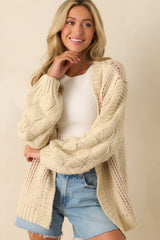 Dinner By The Dock Ivory Lobster Motif Open Front Cardigan