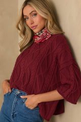 From The Start Burgundy Cable Knit Cotton Crew Neck Sweater