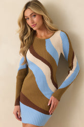 MINKPINK Blue Abstract Print Darla Intarzia Knit Mini Dress