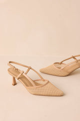 Willow's Secret Beige Mesh Slingback Kitten Heels