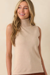 Peaceful Feelings Oatmeal Beige Sleeveless Turtleneck Sweater