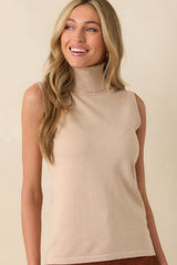 Peaceful Feelings Oatmeal Beige Sleeveless Turtleneck Sweater