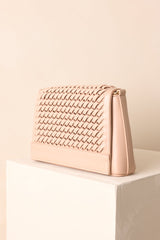 A Little Off Track Beige Woven Faux Leather Handbag
