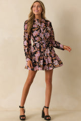 MINKPINK Black Multi Floral Print Cotton Willow Belted Mini Dress