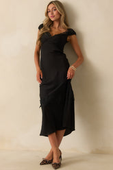MINKPINK Black Lace Trim Momento Bias Midi Dress