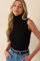 Peaceful Feelings Black Sleeveless Turtleneck Sweater