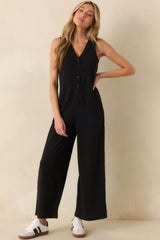 Z Supply Black Cotton Solace Textured Slub Jumpsuit