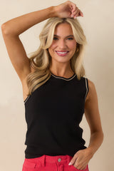 Found Her Rhythm Black Contrast Trim Knit Tank Top