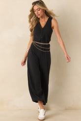 Z Supply Black Cotton Solace Textured Slub Jumpsuit