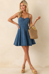 Today Feels Different Medium Wash Cotton Denim Mini Dress