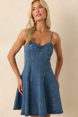 Today Feels Different Medium Wash Cotton Denim Mini Dress