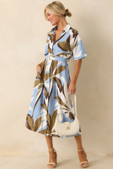 Staple The Label Blue Abstract Floral Print Maeve Midi Shirt Dress