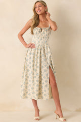 Elegance With Edge Light Blue Floral Print Cotton Midi Dress