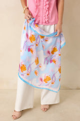 Gather The Flowers Sky Blue & Orange Floral Scarf