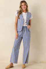FRNCH Regalia Azure Blue Gingham Cotton Reversible Quilted Cotton Vest