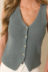 Part Of My Routine Sage Green Button Front Sweater Vest