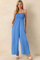 Z Supply Blue Rayon Beachside Smocked Jumpsuit