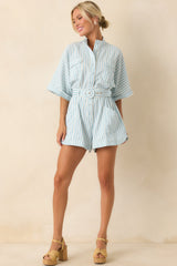 Prosperina Chloe Blue Aqua Stripe Cotton Romper