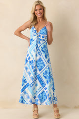 A Little Bit Brighter Blue Tropical Patchwork Print Maxi Dress