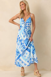 A Little Bit Brighter Blue Tropical Patchwork Print Maxi Dress