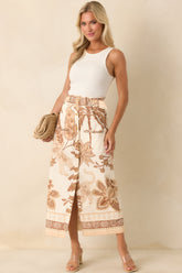Aylaya Beige Multi Print Cotton Cairo Maxi Skirt