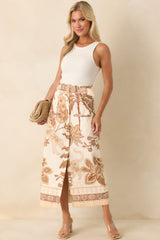 Aylaya Beige Multi Print Cotton Cairo Maxi Skirt
