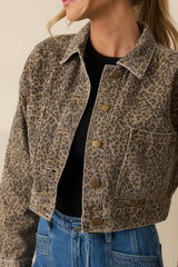 MINKPINK Brown Cotton Anouk Animal Print Crop Jacket