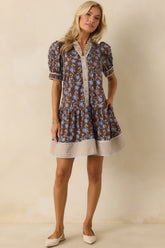 Let The Day Begin Brown Multi Floral Print Cotton Mini Dress