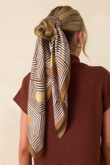 Remember The Details Brown Multi Geometric Print Satin Scarf