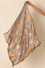 Remember The Details Brown Multi Geometric Print Satin Scarf