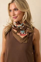 Always A Yes Brown Multi Print Satin Scarf