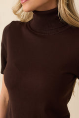 In Just A Minute Brown Ribbed Turtleneck Short Sleeve Sweater