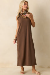 I'm Choosing Happiness Brown Sleeveless Maxi Dress