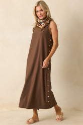 I'm Choosing Happiness Brown Sleeveless Maxi Dress