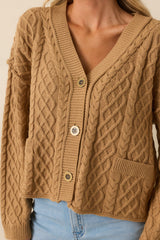 For Old Time's Sake Camel Brown Cable Knit Button Up Cardigan