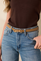 Endless Charm Camel Brown Textured Faux Leather Belt
