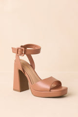 Hold That Thought Caramel Brown Faux Leather Platform Block Heels